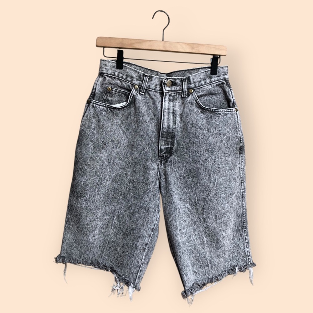 Vintage 80s Chic Grey Black Denim Cut Off Bermuda Shorts Retro USA Women’s 11